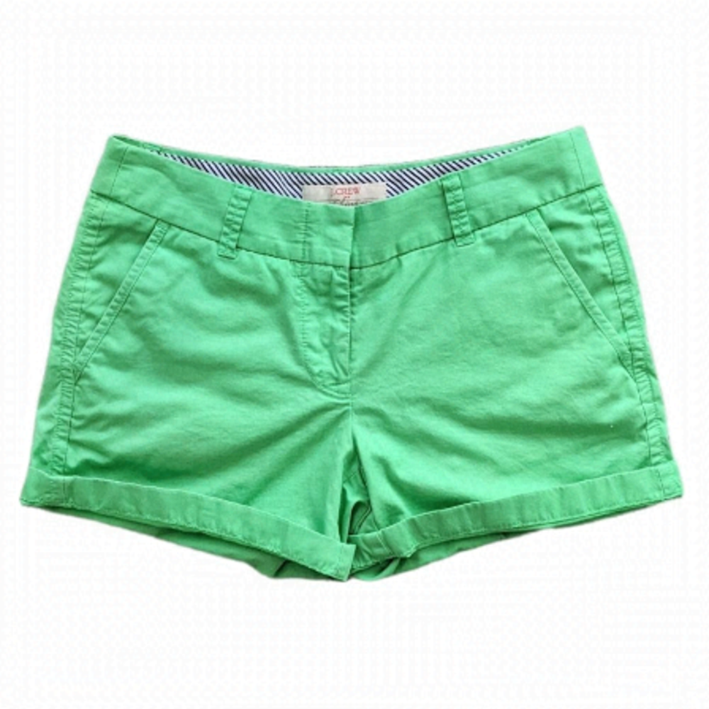 J CREW green cotton chino broke in shorts size 0 @L1